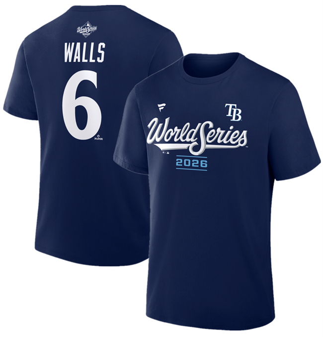 Men's Navy Tampa Bay Rays #6 Taylor Walls 2026 World Series Name & Number T-Shirt